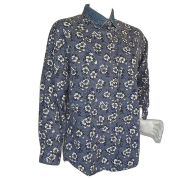 ROUTE 66 Denim Shirt-Jacket, S, Blue Floral, Accent collar, Long sleeve, Buttons - Picture 3 of 11